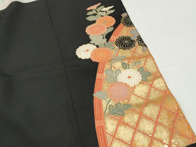 平和屋着物■豪華黒留袖 駒刺繍 御所車花文 金彩 仮絵羽 正絹 逸品 未使用 DABE0884qa