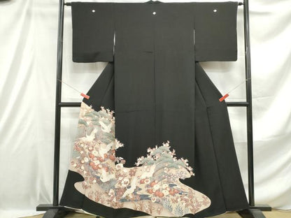 平和屋着物■豪華黒留袖 飛鶴風景花文 金彩 正絹 逸品 DABE0893qa