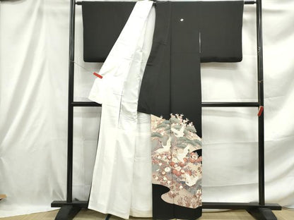 平和屋着物■豪華黒留袖 飛鶴風景花文 金彩 正絹 逸品 DABE0893qa