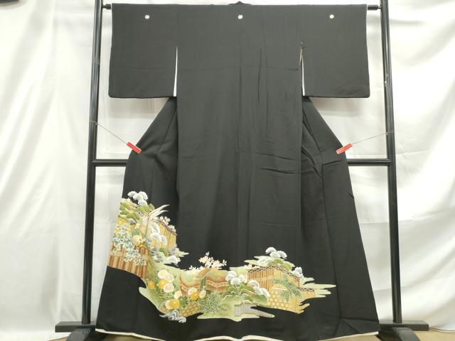 平和屋着物■豪華黒留袖 刺繍 花鳥風景文 金糸 金彩 正絹 逸品 DABE0895qa