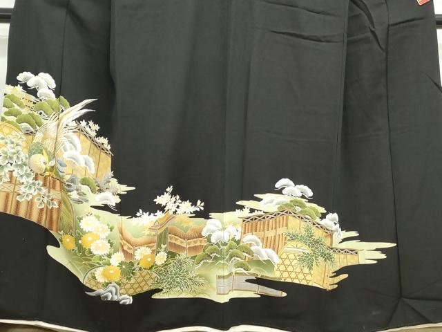 平和屋着物■豪華黒留袖 刺繍 花鳥風景文 金糸 金彩 正絹 逸品 DABE0895qa