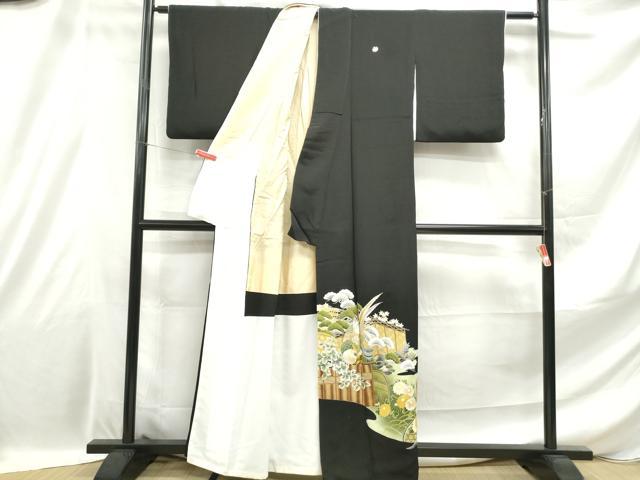 平和屋着物■豪華黒留袖 刺繍 花鳥風景文 金糸 金彩 正絹 逸品 DABE0895qa
