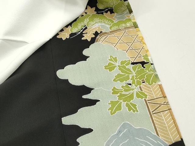 平和屋着物■豪華黒留袖 刺繍 花鳥風景文 金糸 金彩 正絹 逸品 DABE0895qa