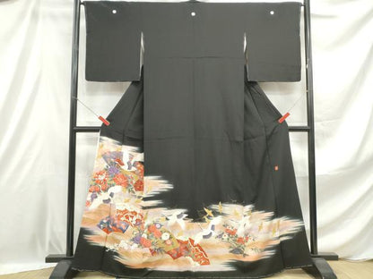 平和屋着物■豪華黒留袖 作家物 地紙飛鶴花文 暈し染め 金彩 正絹 逸品 DABE0900qa