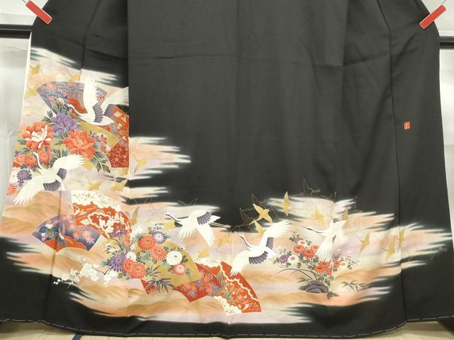 平和屋着物■豪華黒留袖 作家物 地紙飛鶴花文 暈し染め 金彩 正絹 逸品 DABE0900qa