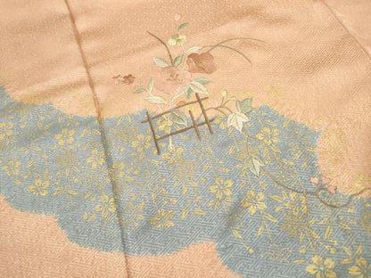 平和屋着物■訪問着 絞り 刺繍 道長枝花文 金彩 正絹 逸品 DABE0908qa