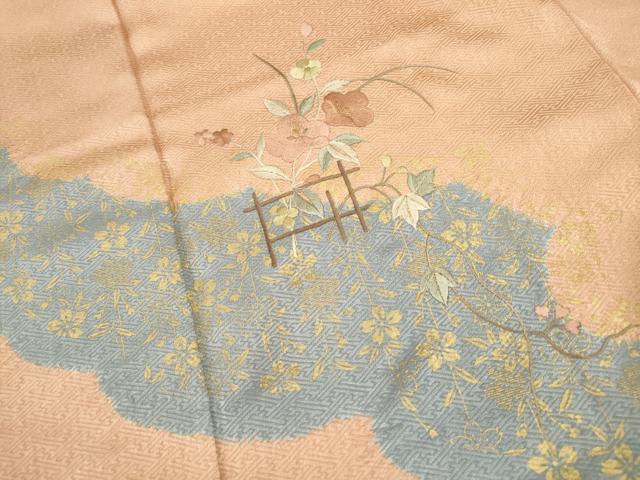 平和屋着物■訪問着 絞り 刺繍 道長枝花文 金彩 正絹 逸品 DABE0908qa