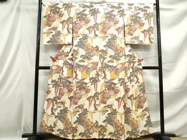 平和屋着物■上質な小紋 扇面花文 正絹 逸品 DABE0911qa