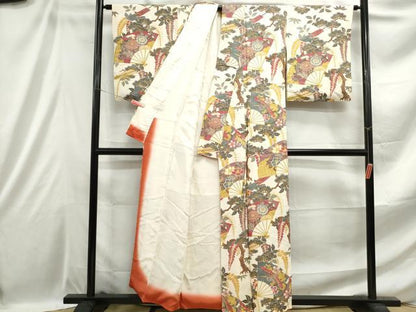 平和屋着物■上質な小紋 扇面花文 正絹 逸品 DABE0911qa