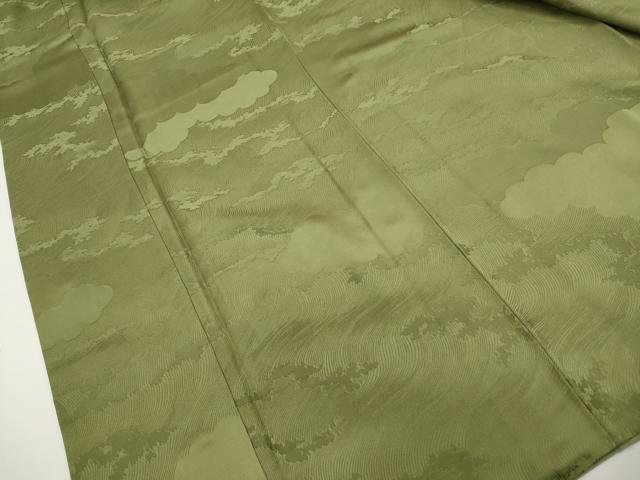 平和屋着物■上質な色無地 立波重ね雲地紋 青丹色 正絹 逸品 DABE0921qa