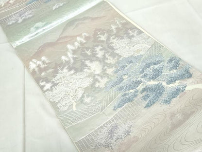 平和屋着物◎六通柄袋帯　竜安寺石庭文　銀糸　正絹　逸品　DABE0930qa