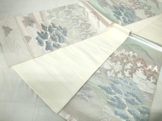 平和屋着物◎六通柄袋帯　竜安寺石庭文　銀糸　正絹　逸品　DABE0930qa