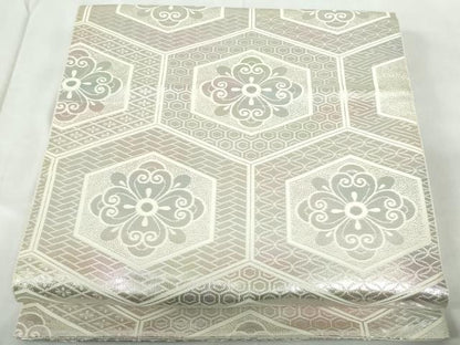 平和屋着物◎六通柄　本袋帯　亀甲花文　銀糸　正絹　逸品　DABE0931qa