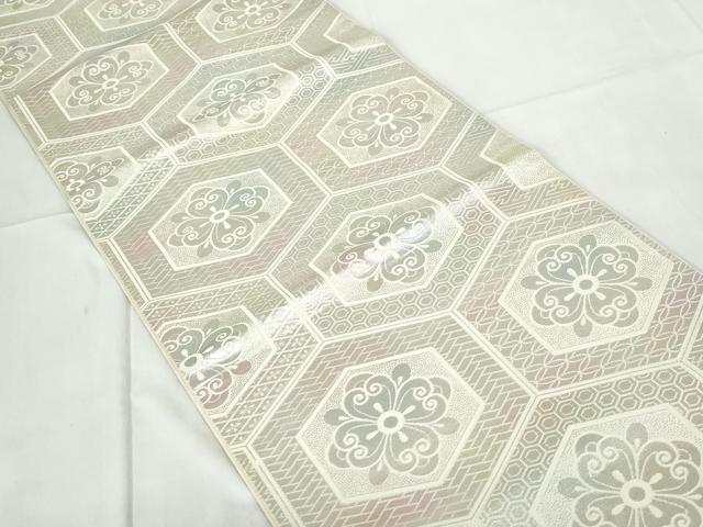 平和屋着物◎六通柄　本袋帯　亀甲花文　銀糸　正絹　逸品　DABE0931qa