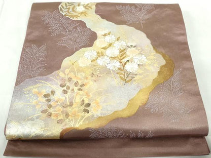 平和屋着物◎太鼓柄袋帯　駒刺繍　道長花文　金銀彩　引箔　正絹　逸品　DABE0932qa