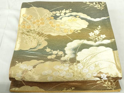 平和屋着物◎六通柄袋帯　重ね雲花文　金銀糸　正絹　逸品　DABE0933qa