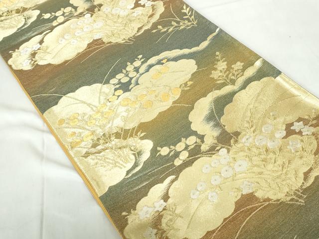平和屋着物◎六通柄袋帯　重ね雲花文　金銀糸　正絹　逸品　DABE0933qa