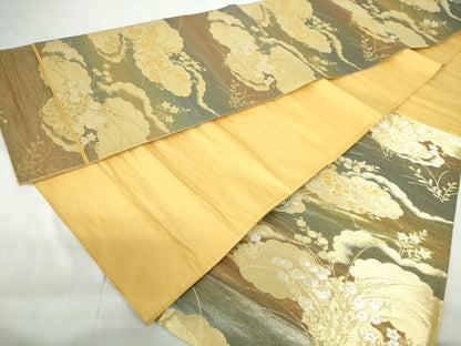 平和屋着物◎六通柄袋帯　重ね雲花文　金銀糸　正絹　逸品　DABE0933qa