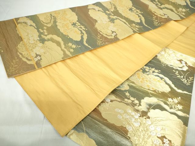 平和屋着物◎六通柄袋帯　重ね雲花文　金銀糸　正絹　逸品　DABE0933qa