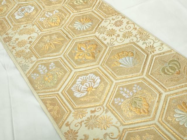 平和屋着物◎六通柄 本袋帯 亀甲花蝶文 金銀糸 正絹 逸品 DABE0935qa