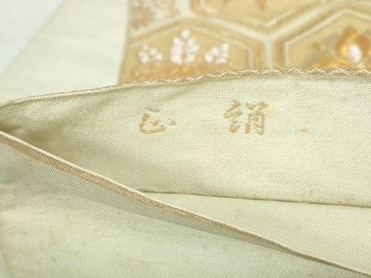 平和屋着物◎六通柄 本袋帯 亀甲花蝶文 金銀糸 正絹 逸品 DABE0935qa
