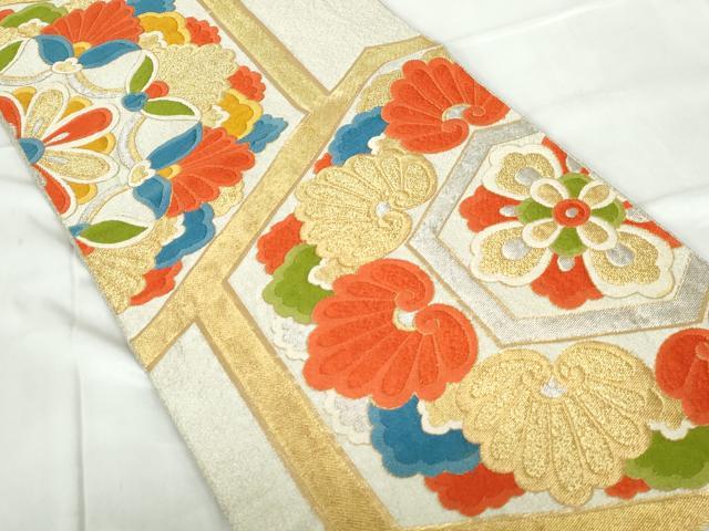 平和屋着物◎六通柄袋帯　唐織　亀甲正倉院花文　金銀糸　正絹　逸品　DABE0937qa