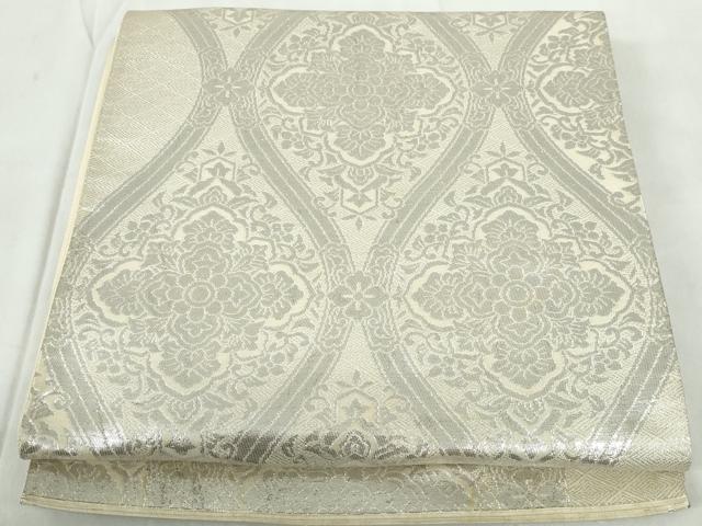 平和屋着物◎六通柄袋帯　立涌正倉院花文　銀糸　正絹　逸品　DABE0942qa