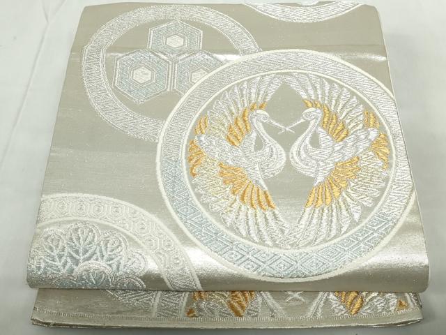 平和屋着物◎六通柄袋帯　向かい鶴花丸文　金銀糸　正絹　逸品　DABE0956qa