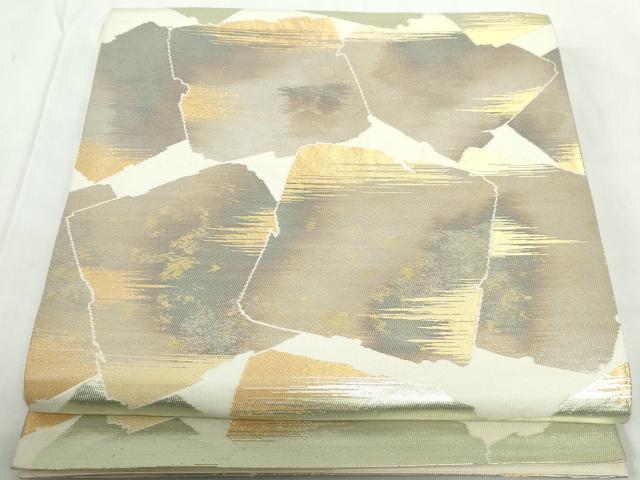 平和屋着物◎六通柄袋帯　重ね破れ色紙文　金糸　正絹　逸品　DABE0957qa