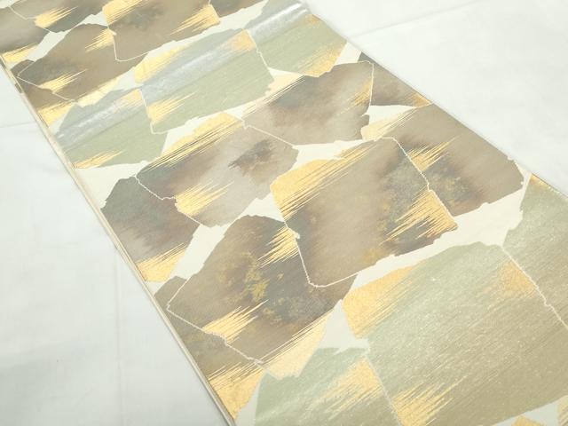 平和屋着物◎六通柄袋帯　重ね破れ色紙文　金糸　正絹　逸品　DABE0957qa