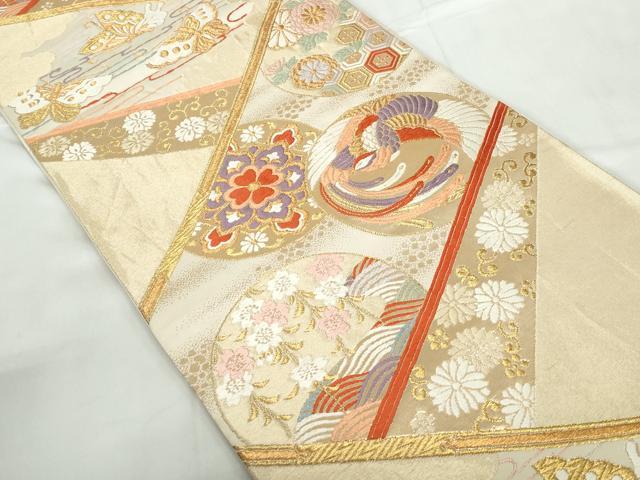 平和屋着物◎六通柄袋帯　唐織　花鳥丸文　金銀糸　正絹　逸品　DABE0958qa