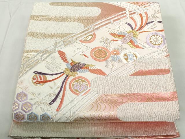 平和屋着物◎西陣　六通柄袋帯　唐織　エ霞花鳥丸文　金銀糸　証紙付き　正絹　逸品　DABE0962qa
