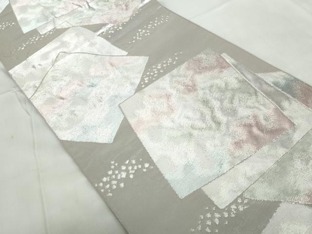平和屋着物◎六通柄袋帯　重ね色紙箔散らし文　珠箔　銀糸　正絹　逸品　DABE0964qa