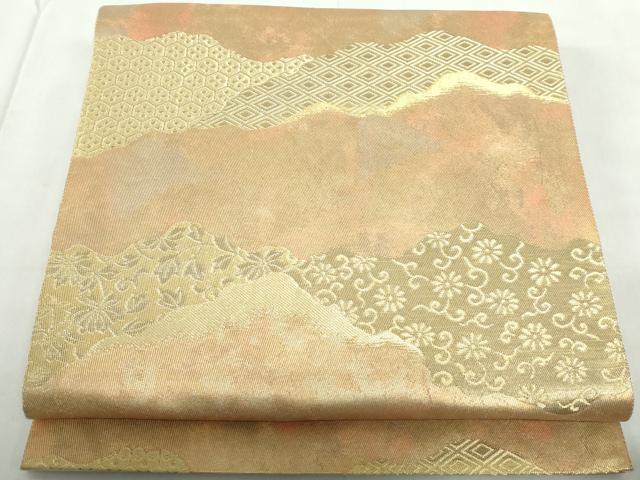 平和屋着物◎六通柄袋帯　道長花文　金糸　正絹　逸品　DABE0966qa