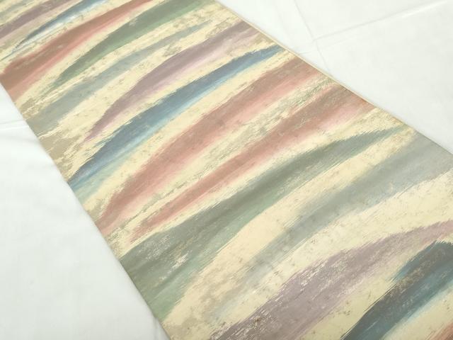 平和屋着物◎六通柄　京袋帯　横段霞文　銀糸　引箔　正絹　逸品　DABE0968qa