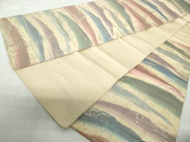 平和屋着物◎六通柄　京袋帯　横段霞文　銀糸　引箔　正絹　逸品　DABE0968qa