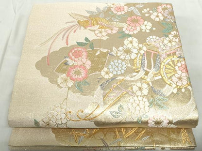 平和屋着物◎六通柄袋帯　唐織　花鳥文　金銀糸　正絹　逸品　DABE0974qa