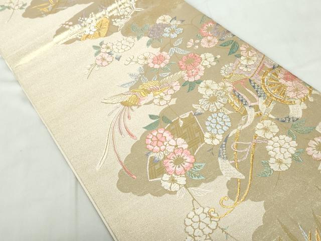 平和屋着物◎六通柄袋帯　唐織　花鳥文　金銀糸　正絹　逸品　DABE0974qa