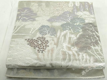 平和屋着物◎六通柄袋帯 樹林文 銀糸 正絹 逸品 DABE0976qa