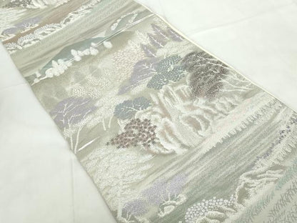 平和屋着物◎六通柄袋帯 樹林文 銀糸 正絹 逸品 DABE0976qa