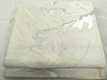 平和屋着物◎六通柄袋帯 立波文 銀糸 正絹 逸品 DABE0983qa