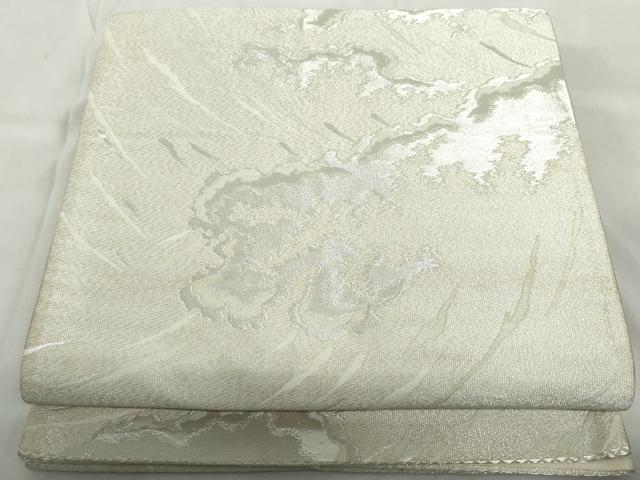 平和屋着物◎六通柄袋帯 立波文 銀糸 正絹 逸品 DABE0983qa