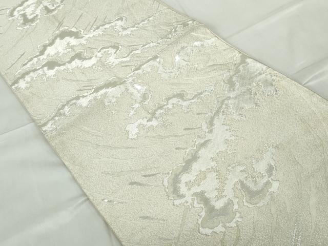 平和屋着物◎六通柄袋帯 立波文 銀糸 正絹 逸品 DABE0983qa