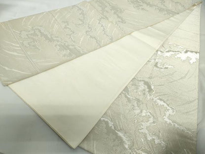 平和屋着物◎六通柄袋帯 立波文 銀糸 正絹 逸品 DABE0983qa