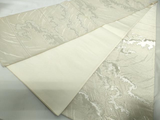 平和屋着物◎六通柄袋帯 立波文 銀糸 正絹 逸品 DABE0983qa