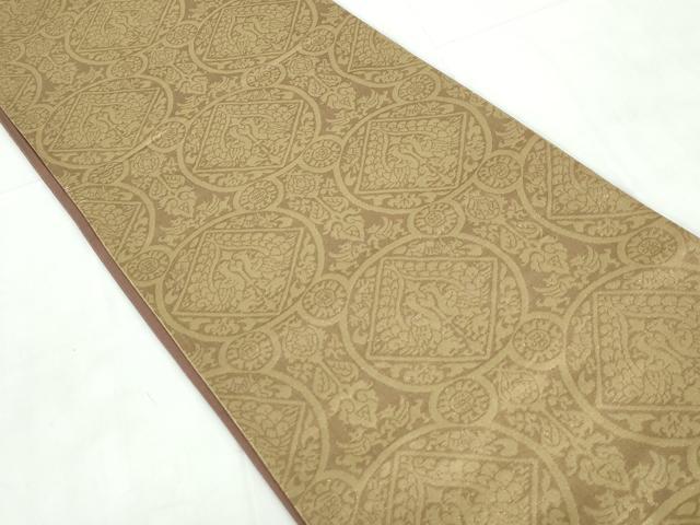 平和屋着物◎六通柄袋帯 向かい鳥花丸文 金糸 正絹 逸品 DABE0989qa