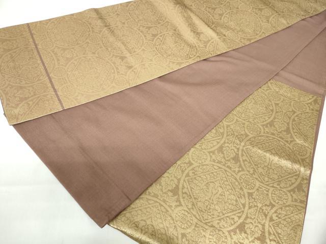 平和屋着物◎六通柄袋帯 向かい鳥花丸文 金糸 正絹 逸品 DABE0989qa