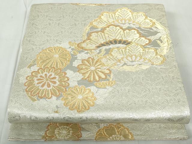 平和屋着物◎六通柄袋帯 枝松花丸文 プラチナ三重箔 ラメ糸 正絹 逸品 DABE0990qa