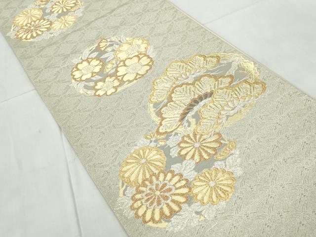 平和屋着物◎六通柄袋帯 枝松花丸文 プラチナ三重箔 ラメ糸 正絹 逸品 DABE0990qa
