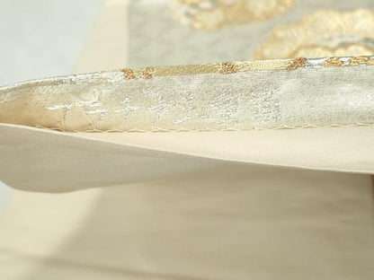 平和屋着物◎六通柄袋帯 枝松花丸文 プラチナ三重箔 ラメ糸 正絹 逸品 DABE0990qa